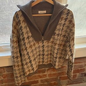 NAADAM Women's Cowl Neck Sweater - Brown and Gray Houndstooth